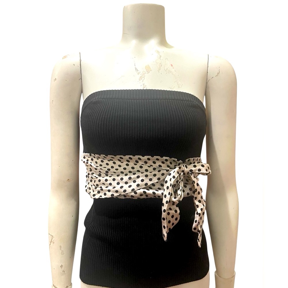 bebe Black and White Polka Dot Strapless Top